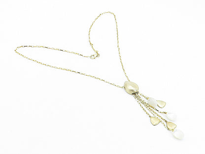 925 Sterling Silver  Mother Of Pearl Bead Gold Plated Chain Necklace  NE1141