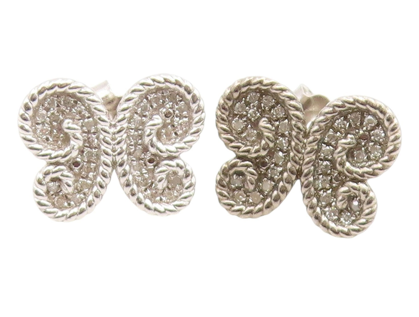 925 Sterling Silver Vintage Earrings OLIVIA Real Diamond Butterfly Stud  EG14150