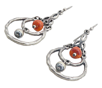 925 Sterling Silver   Vintage Jasper Beaded Dark Tone Dangle Earrings  EG4390