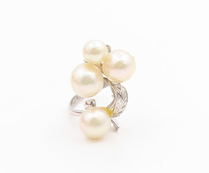 925 Sterling Silver Vintage Ring Elegant Pearl Etched Leaf Band  Sz 6  RG35858
