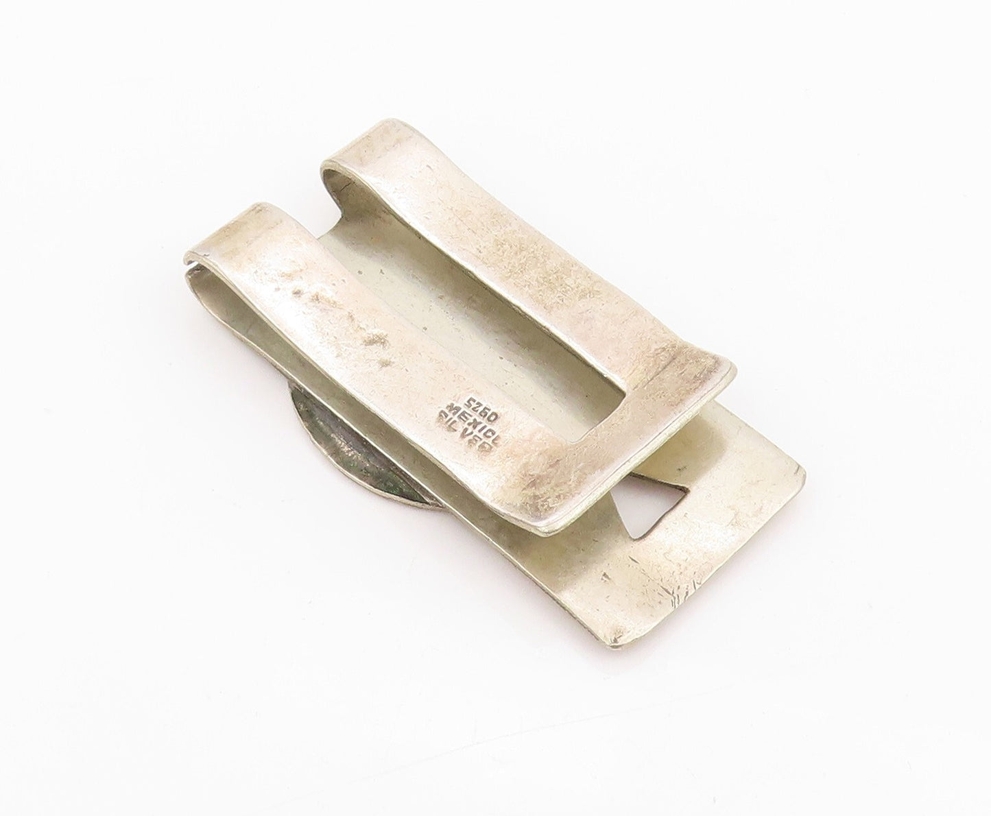 925 Sterling Silver Vintage Money Clip Solid Dark Tone Religious Carved  TR3873