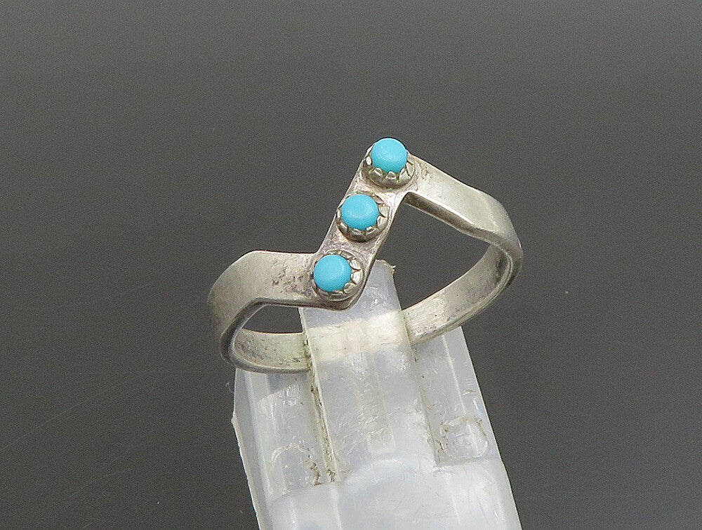 POST BELL 925 Silver  Vintage 3 Stone Turquoise Zig Zag Ring Sz 7.5  RG25118