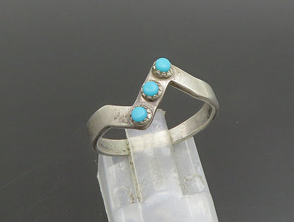 POST BELL 925 Silver  Vintage 3 Stone Turquoise Zig Zag Ring Sz 7.5  RG25118