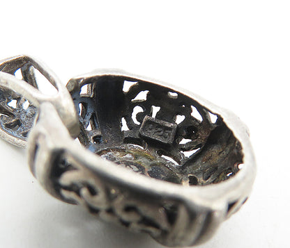 925 Sterling Silver Vintage Cabochon Cut Black Onyx Floral Pendant PT6301