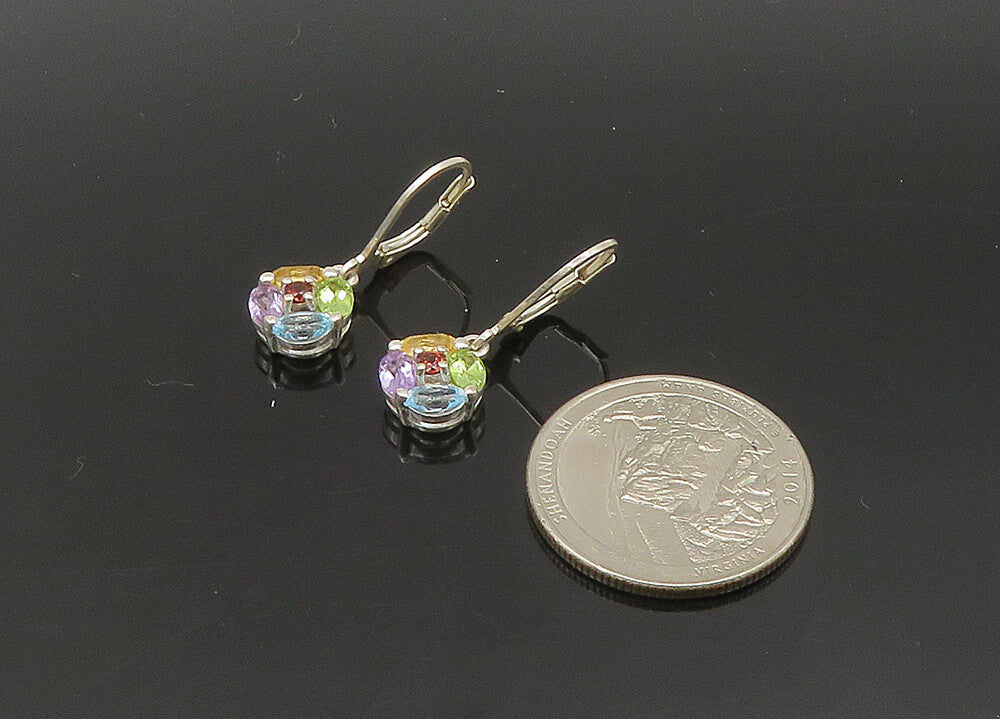 925 Silver Vintage Peridot Topaz & Multi Stone Floral Drop Earrings EG10335
