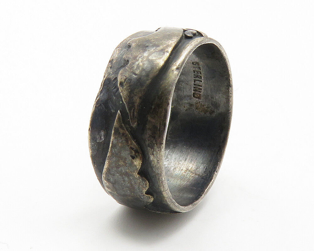 925 Sterling Silver   Vintage Oxidized Antique Swirl Band Ring Sz 7  RG11633