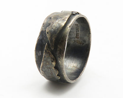 925 Sterling Silver   Vintage Oxidized Antique Swirl Band Ring Sz 7  RG11633