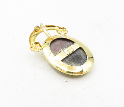 925 Sterling Silver  Mother Of Pearl Floral Gold Plated Drop Pendant  PT6992