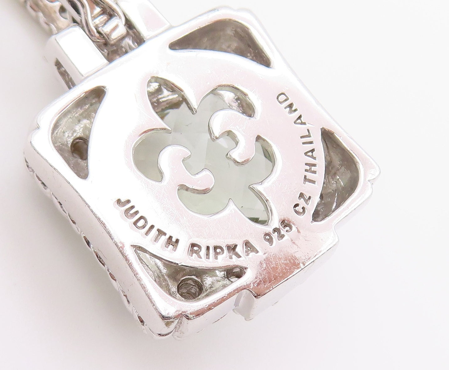925 Sterling Silver Vintage Pendant JUDITH RIPKA Green Amethyst Charm  PT26422