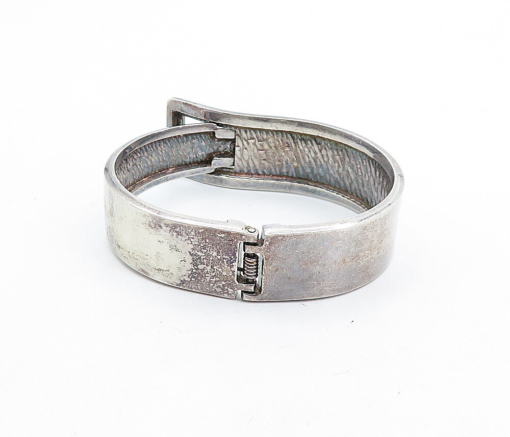 925 Sterling Silver Vintage Dark Tone Belt Buckle Bangle Bracelet BT2573