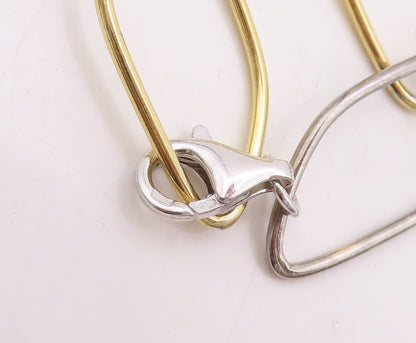925 Sterling Silver Vintage Necklace Gold Plated Brutalist Linked Rings  NE4371