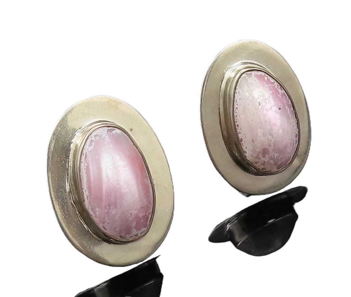 CERRO BLANCO 925 Silver  Vintage Pink Mother Of Pearl Oval Earrings  EG12245