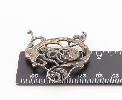925 Sterling Silver Vintage Belt Buckle Openwork Mythical Winged Dragon  TR4135