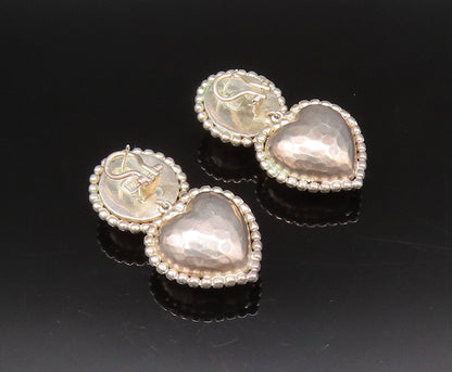 925 Sterling Silver  Vintage Hammered Bead Ball & Love Heart Earrings  EG12272
