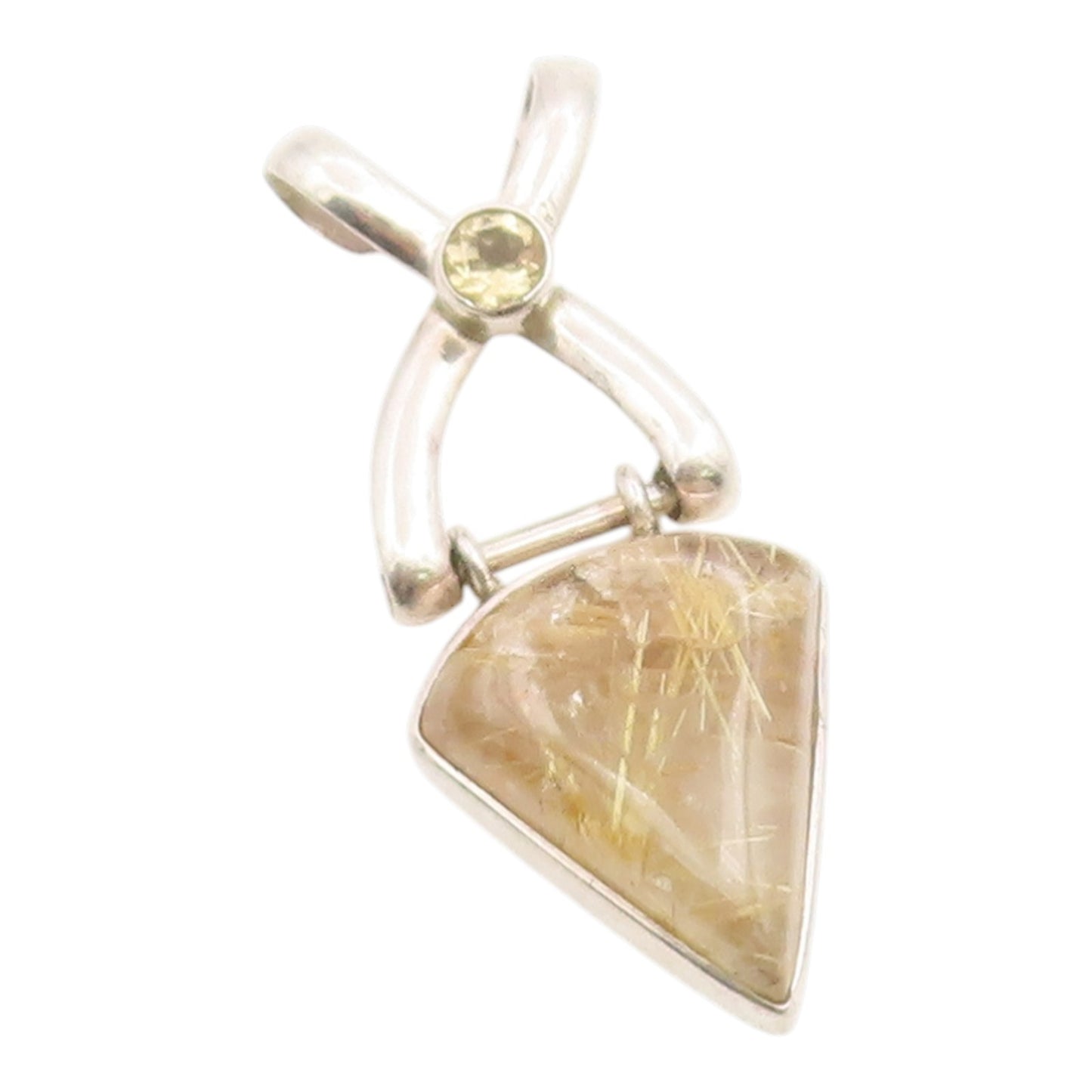 925 Sterling Silver Vintage Pendant Modernist Citrine & Gemstone Charm  PT26247