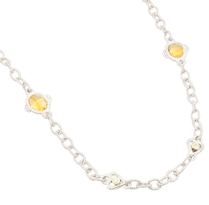 18k Gold & 925 Sterling Silver Vintage Necklace Faceted Citrine Chain  NE4918