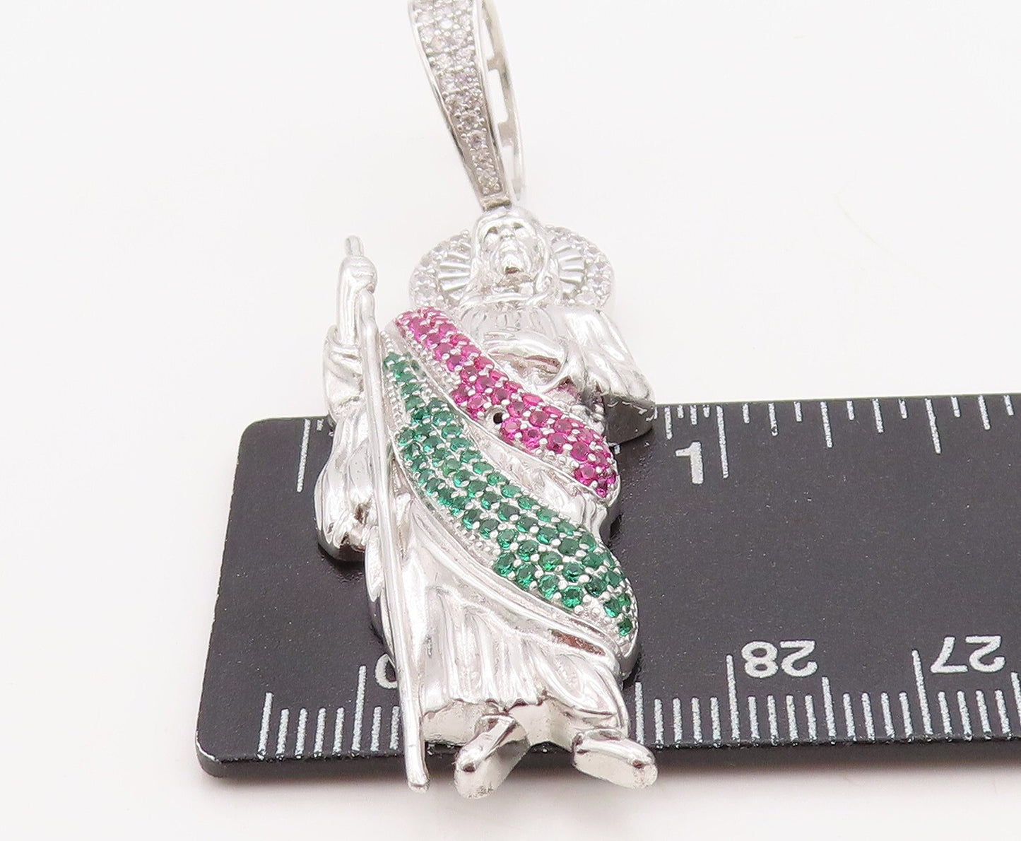 925 Sterling Silver Vintage Pendant 3 Tone CZ Inlay Carved Jesus  PT23557