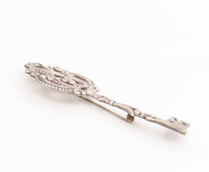 925 Sterling Silver Vintage Brooch Pin Intricate Beaded Scrollwork Key  BP12172