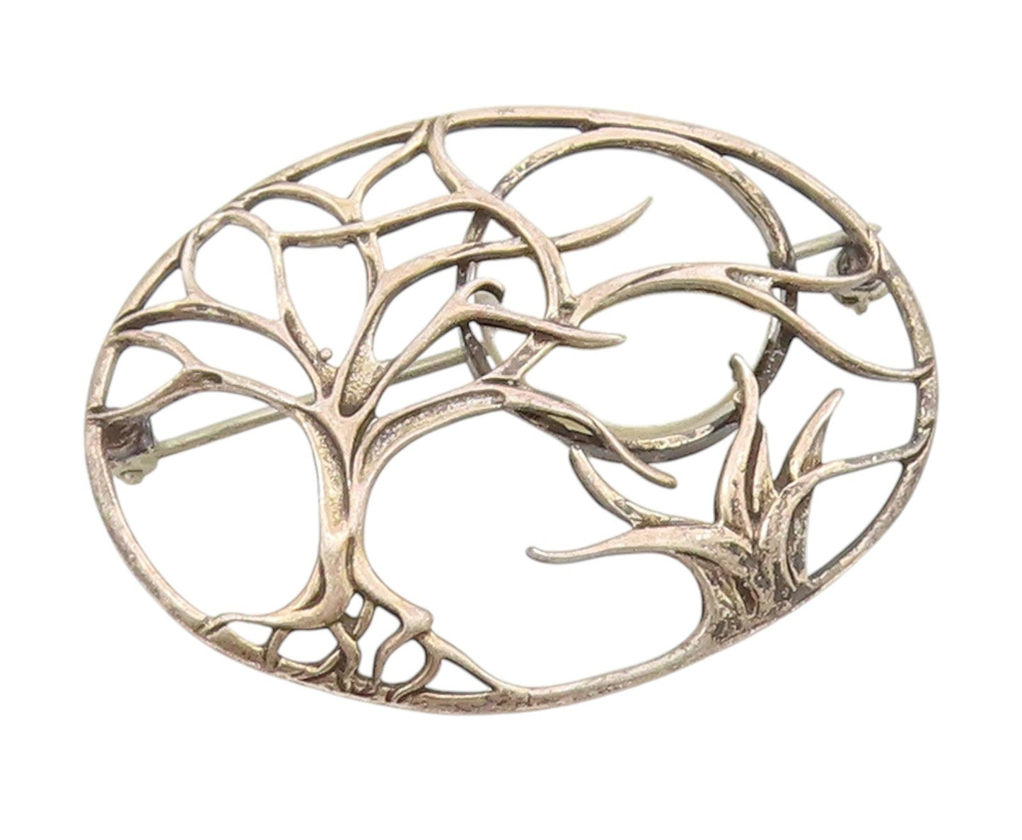 925 Sterling Silver Vintage Brooch Pin Mother Of Pearl Night Scenery   BP12198