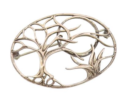 925 Sterling Silver Vintage Brooch Pin Mother Of Pearl Night Scenery   BP12198