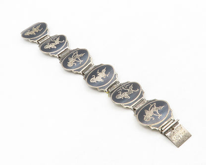 SIAM 925 Sterling Silver Vintage Niello Dancer Panel Chain Bracelet BT5135