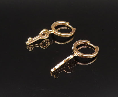 925 Silver  Vintage Gold Plated Genuine Diamonds Love Key Earrings  EG12071