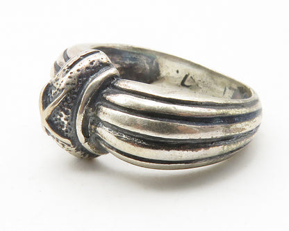 925 Sterling Silver  Vintage Dark Tone X Dome Ribbed Band Ring Sz 7  RG11806