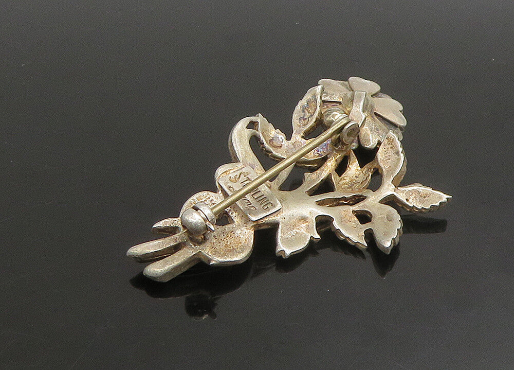 LANG 925 Sterling Silver  Vintage Tied Flower Bouquet Brooch Pin  BP9069