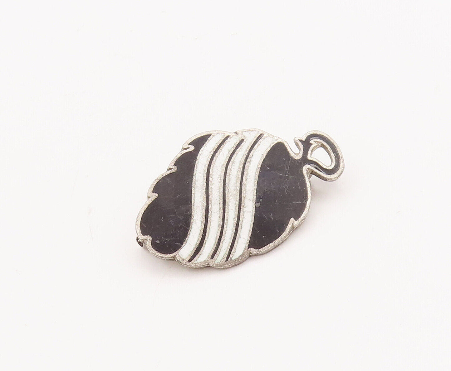 925 Sterling Silver Vintage Brooch Pin Antique Black & White Enameled  BP10884