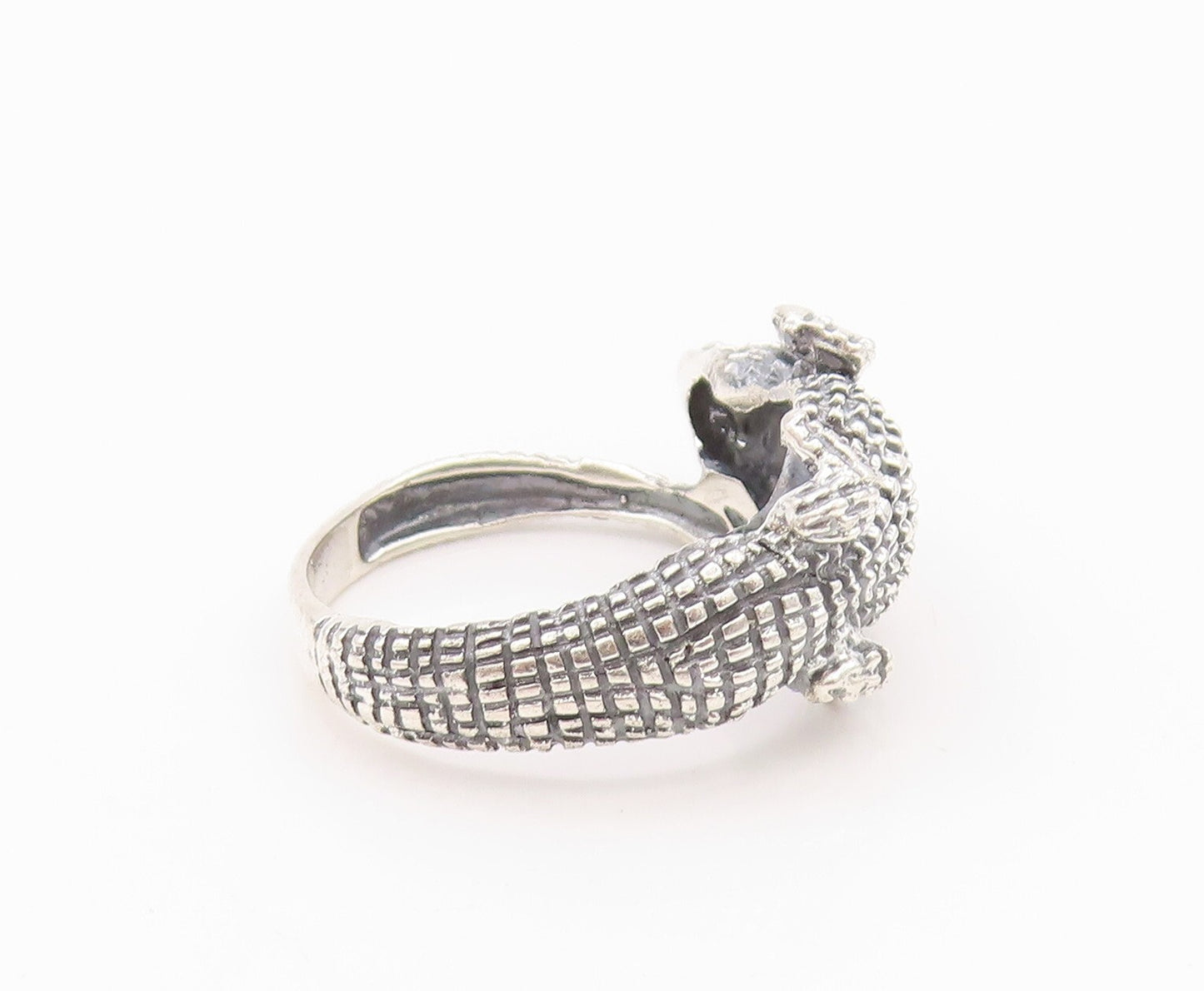 925 Sterling Silver Vintage Ring Dark Tone Solid Carved Alligator SZ 10  RG32204