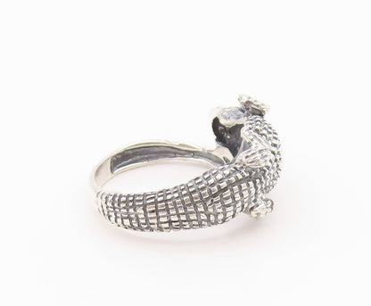 925 Sterling Silver Vintage Ring Dark Tone Solid Carved Alligator SZ 10  RG32204