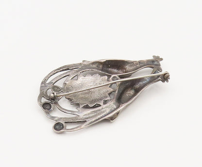 925 Silver  Vintage Antique Garden Love Birds Floral Brooch Pin  BP10163