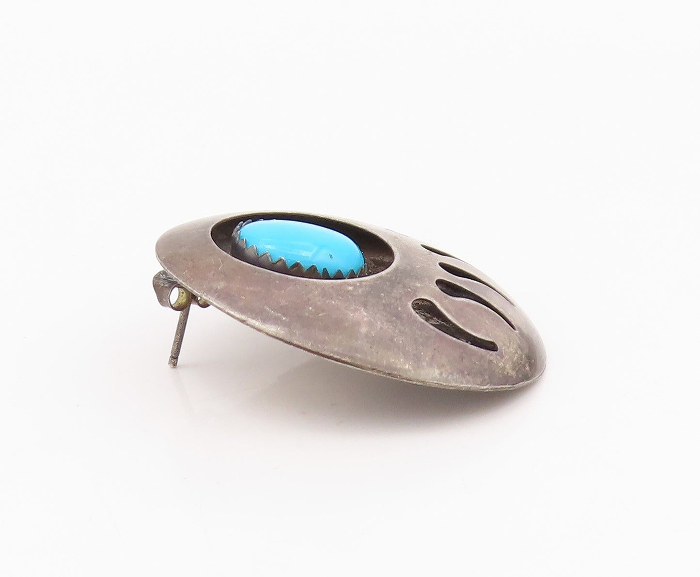 925 Sterling Silver Vintage Earrings NAVAJO Larimar Animal Foot Print EG13633