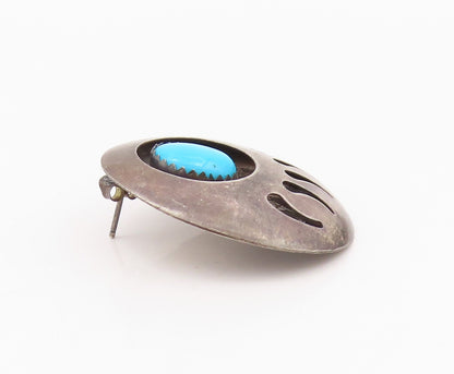 925 Sterling Silver Vintage Earrings NAVAJO Larimar Animal Foot Print EG13633