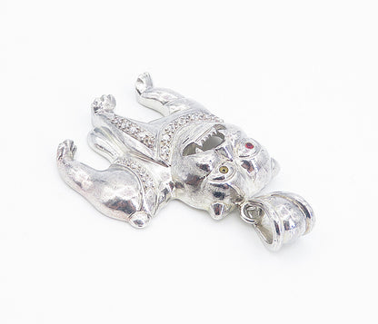 925 Sterling Silver  Vintage Shiny Topaz Angry Bull Dog Drop Pendant  PT6201