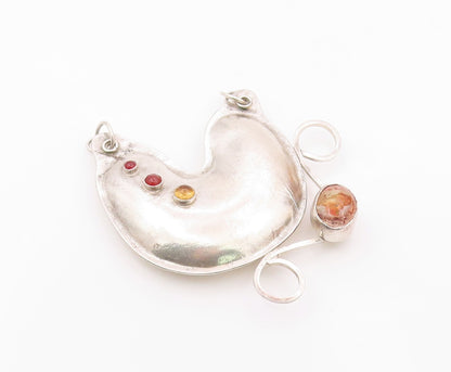 925 Sterling Silver  Vintage Carnelian & Citrine Heavy Pendant (NOISE) PT16439