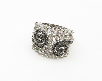 925 Sterling Silver  Topaz & Black Hematite Spiral Band Ring Sz 8  RG17093