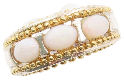 14k Gold 925 Sterling Silver Vintage Ring Oval Fire Opal Band  Sz 8  RG31916