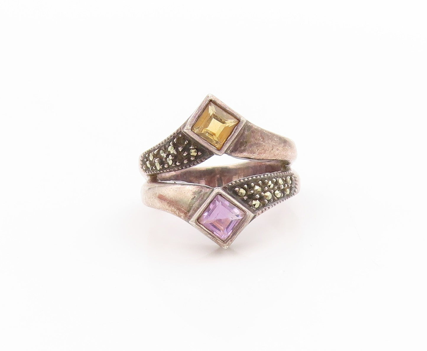 925 Sterling Silver Vintage Ring JUDITH JACK Amethyst & Citrine  Sz 6  RG33417