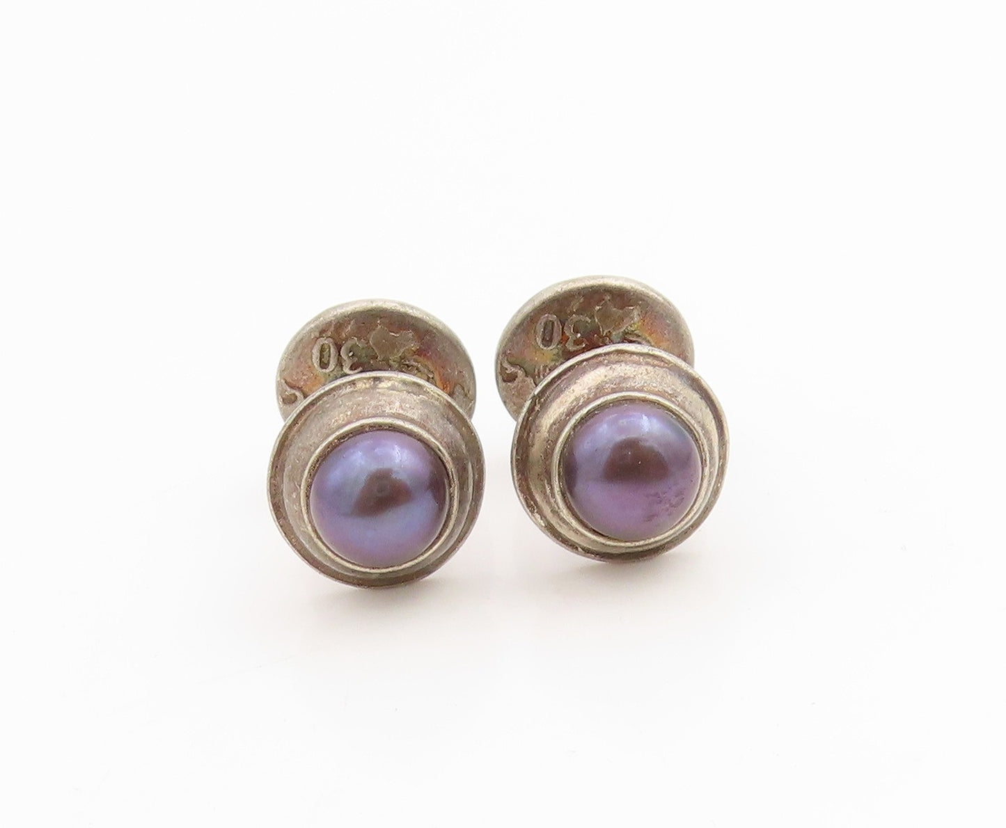 925 Sterling Silver Vintage Cuff Links ENGLAND Designer Real Pearl  TR4028