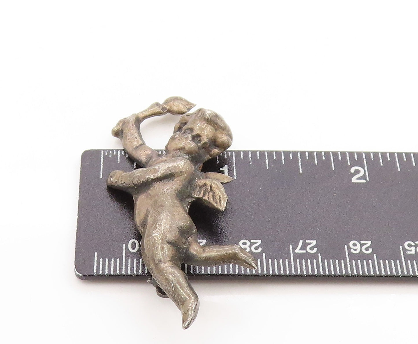 925 Sterling Silver Vintage Brooch Antique Cherub Baby Angel With Torch  BP11885