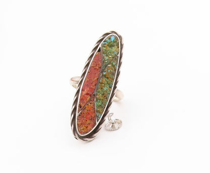 925 Sterling Silver Vintage Ring Crushed Gemstone Inlay Band  Sz 5.5  RG33573
