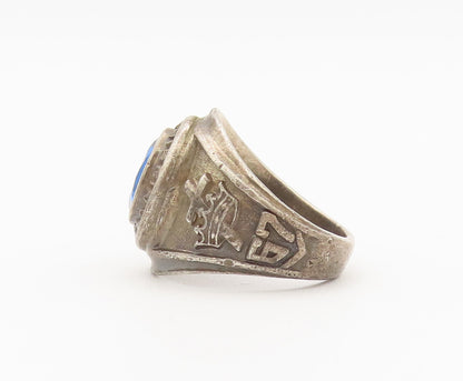 925 Sterling Silver Vintage Ring School 1967 Solid Carved Sapphire Sz 7  RG27909
