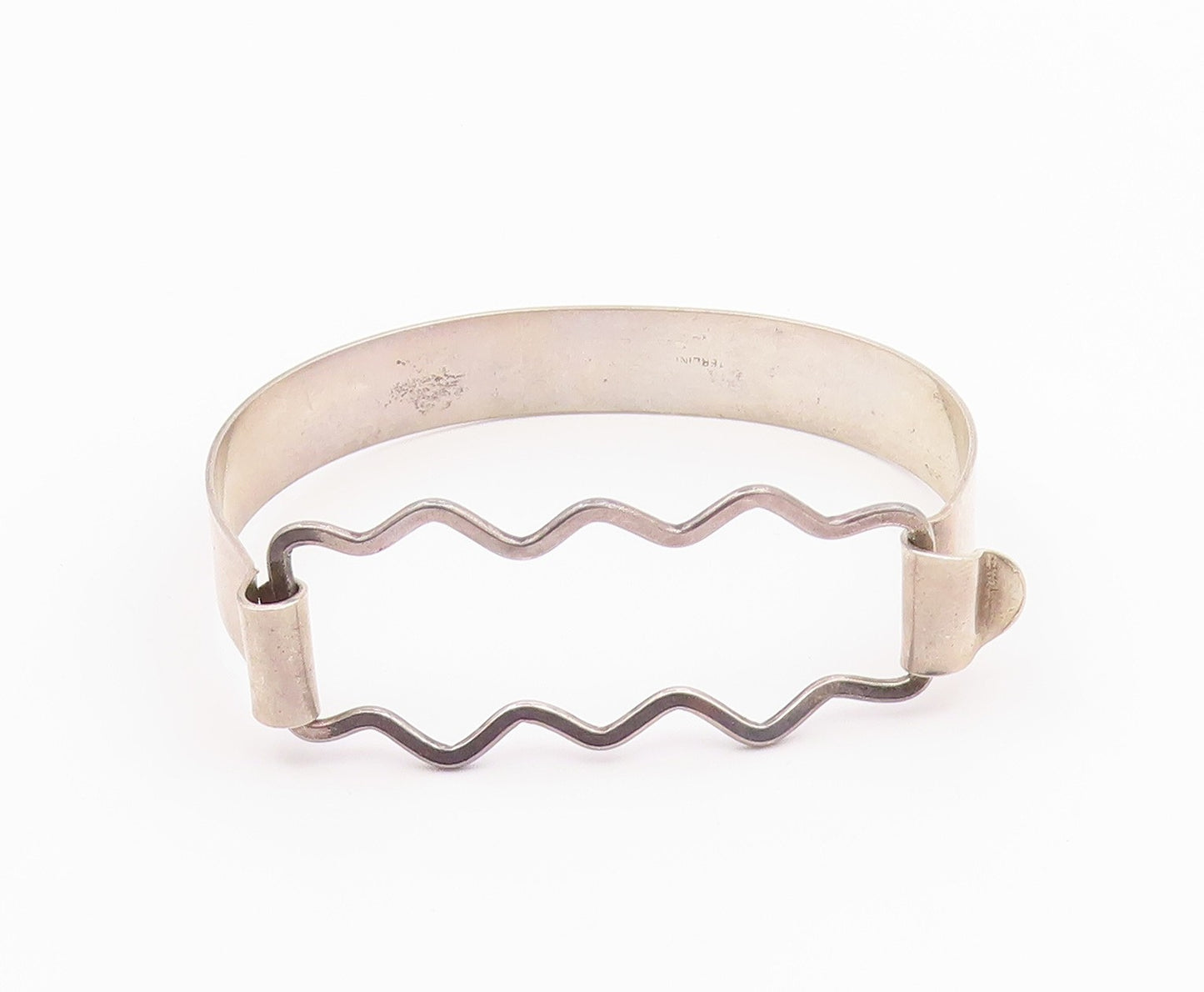 925 Sterling Silver  Vintage Shiny Smooth Wavy Hook Bangle Bracelet  BT8765