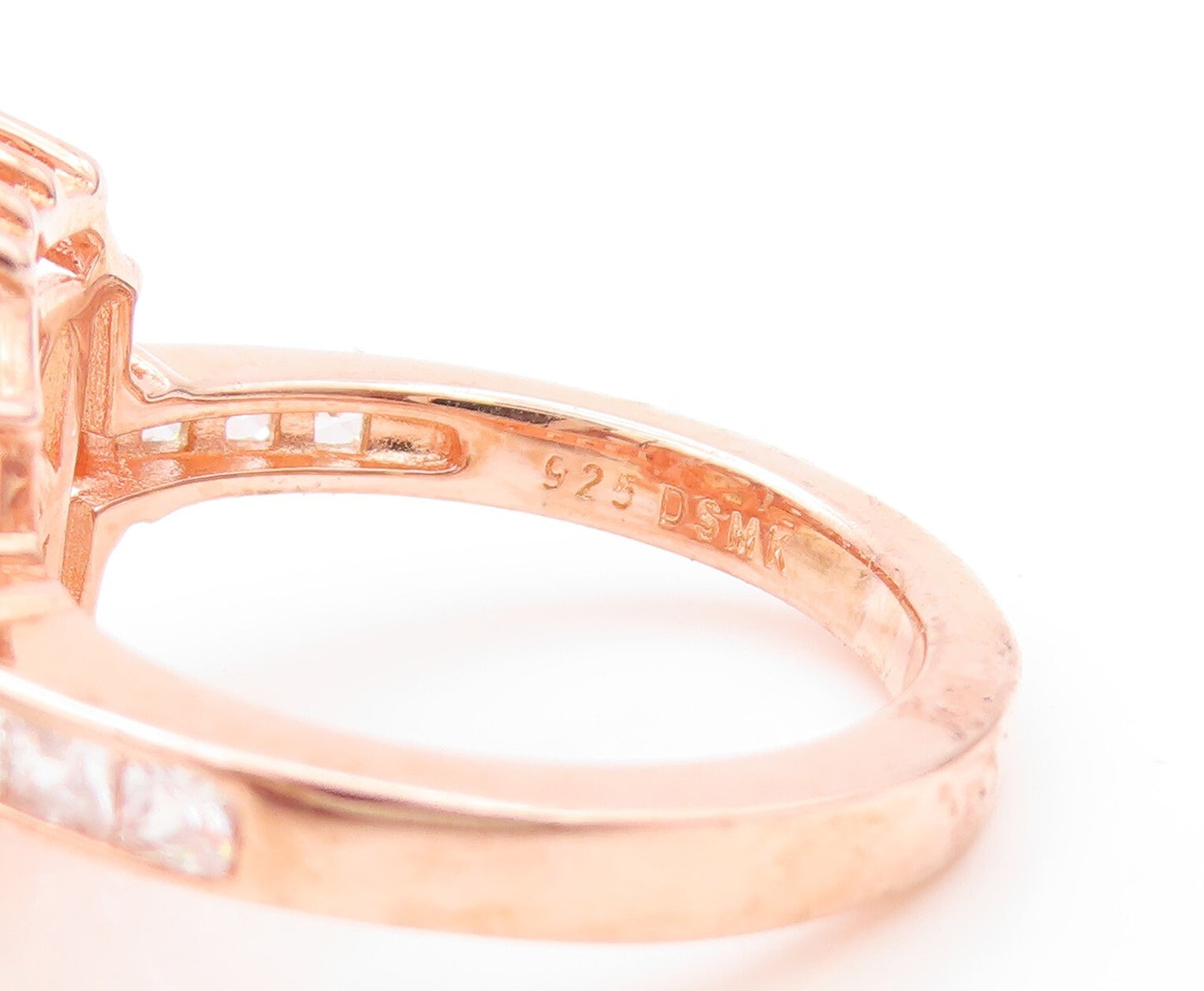 925 Sterling Silver Vintage Ring Rose Gold Plated Morganite & CZ  Sz 7  RG30481