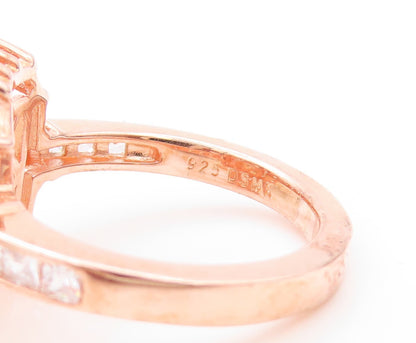 925 Sterling Silver Vintage Ring Rose Gold Plated Morganite & CZ  Sz 7  RG30481