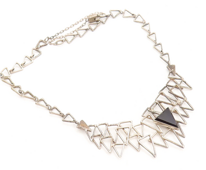 MEXICO 925 Sterling Silver  Vintage Brutalist Triangular Onyx Necklace  NE4196