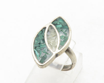 SOUTHWESTERN 925 Silver Vintage Crushed Turquoise Band Ring Sz 4 RG13507