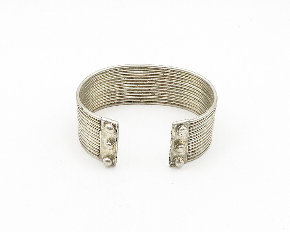 925 Sterling Silver  Vintage Antique Minimalist Ribbed Cuff Bracelet  BT7472