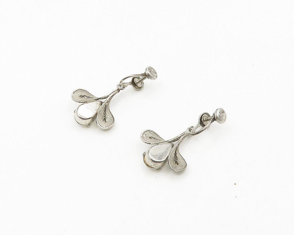 925 Sterling Silver  Vintage Cubic Zirconia Floral Non Pierce Earrings  EG9346